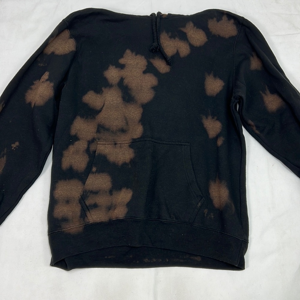 #2139 Delusions of Grandeur Bleached Stain Effect Black Hoodie | Size: L